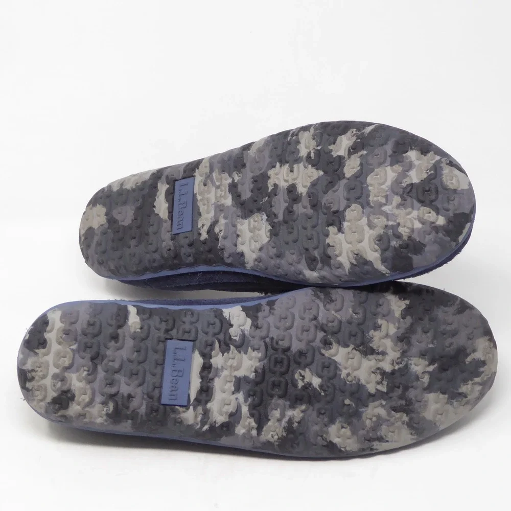 LL Bean Mens Mountain Slippers Navy Suede Fleece Lined Moccasins Size 12